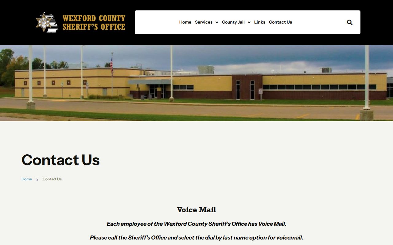 Wexford County Sheriff contact page with current jail details