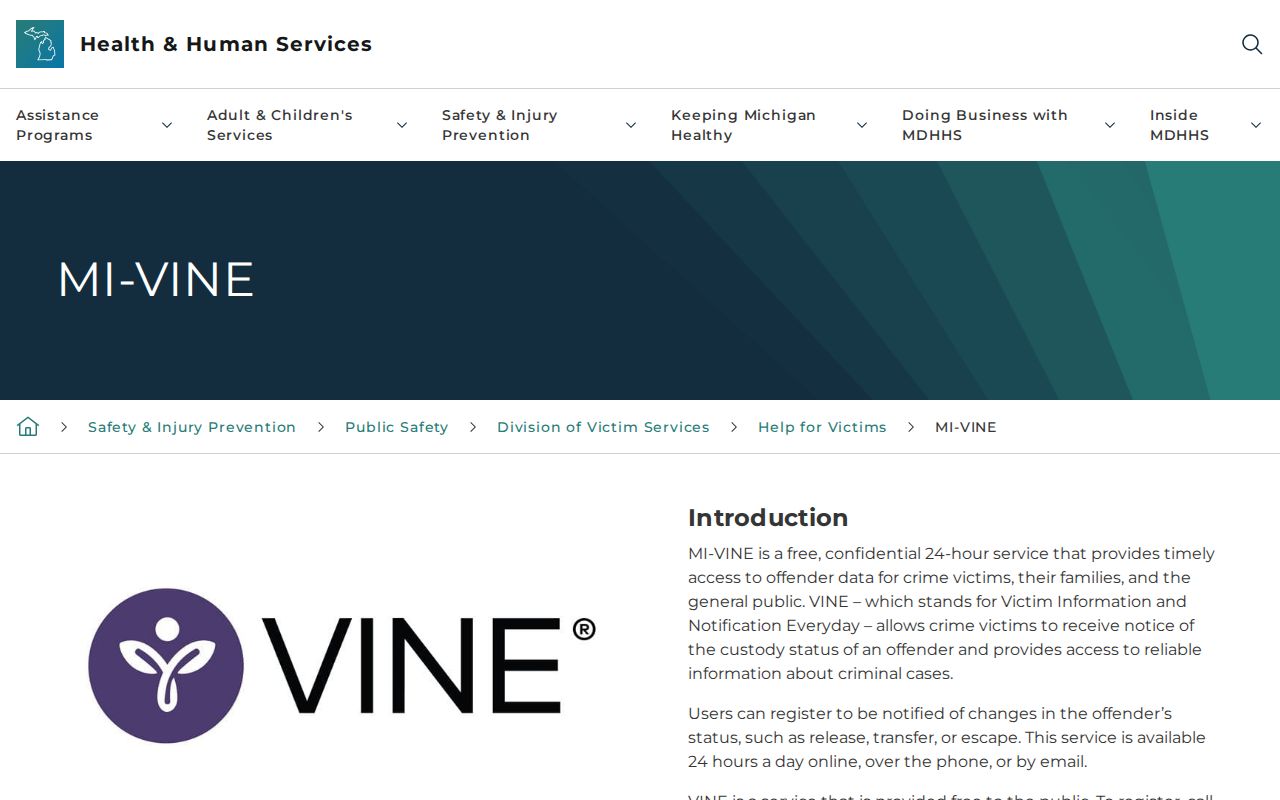 Michigan MI-VINE participation and notification information