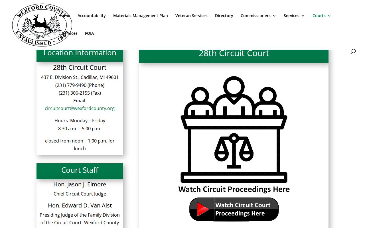 Wexford County 28th Circuit Court contact page