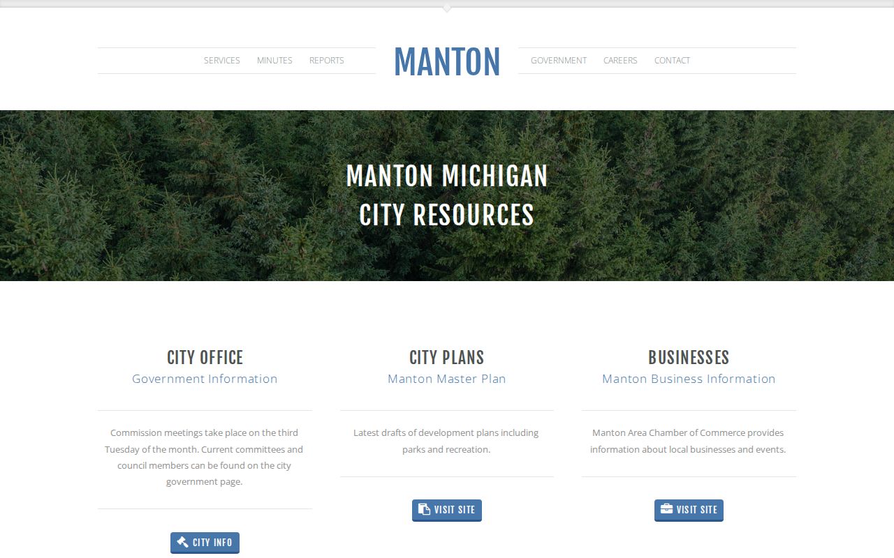 Captured official City of Manton clerk and municipal contact page