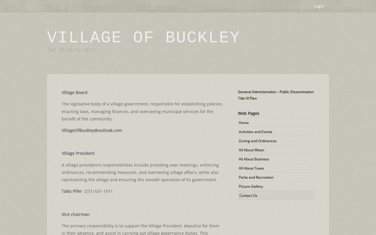 Captured official Village of Buckley contact page